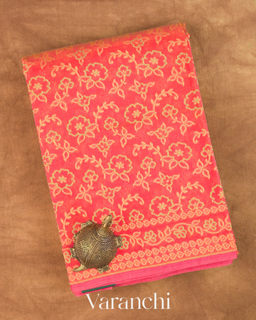 Coral Pink Jamdani Pure Kora Silk Cotton Handloom Saree