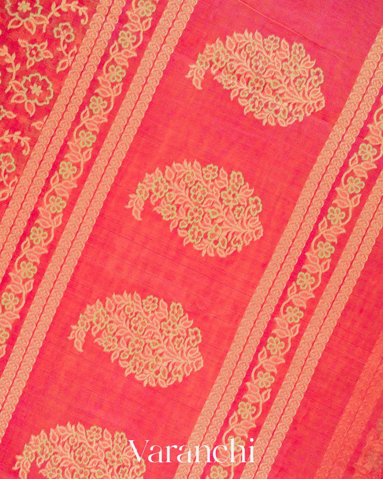 Coral Pink Jamdani Pure Kora Silk Cotton Handloom Saree