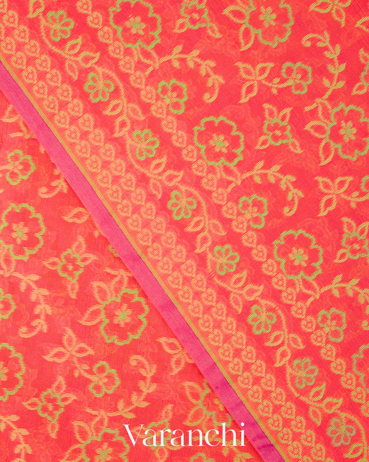 Coral Pink Jamdani Pure Kora Silk Cotton Handloom Saree