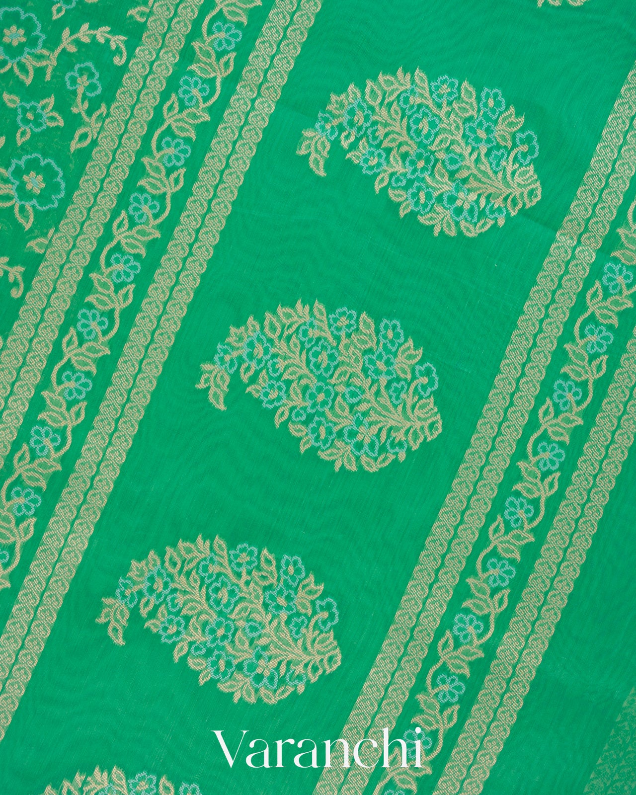 Mint Green Jamdani Pure Kora Silk Cotton Handloom Saree