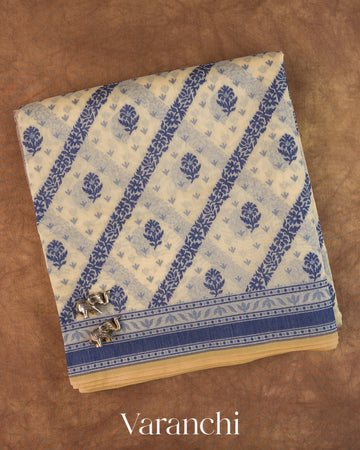 Cream Lehariya Jamdani Pure Kora Silk Cotton Saree