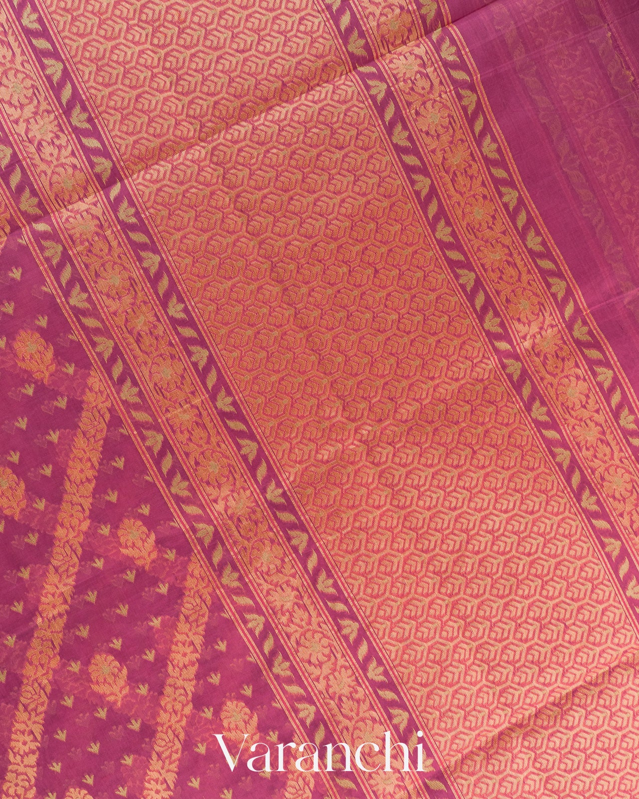 Onion Pink Lehariya Jamdani Pure Kora Silk Cotton Saree