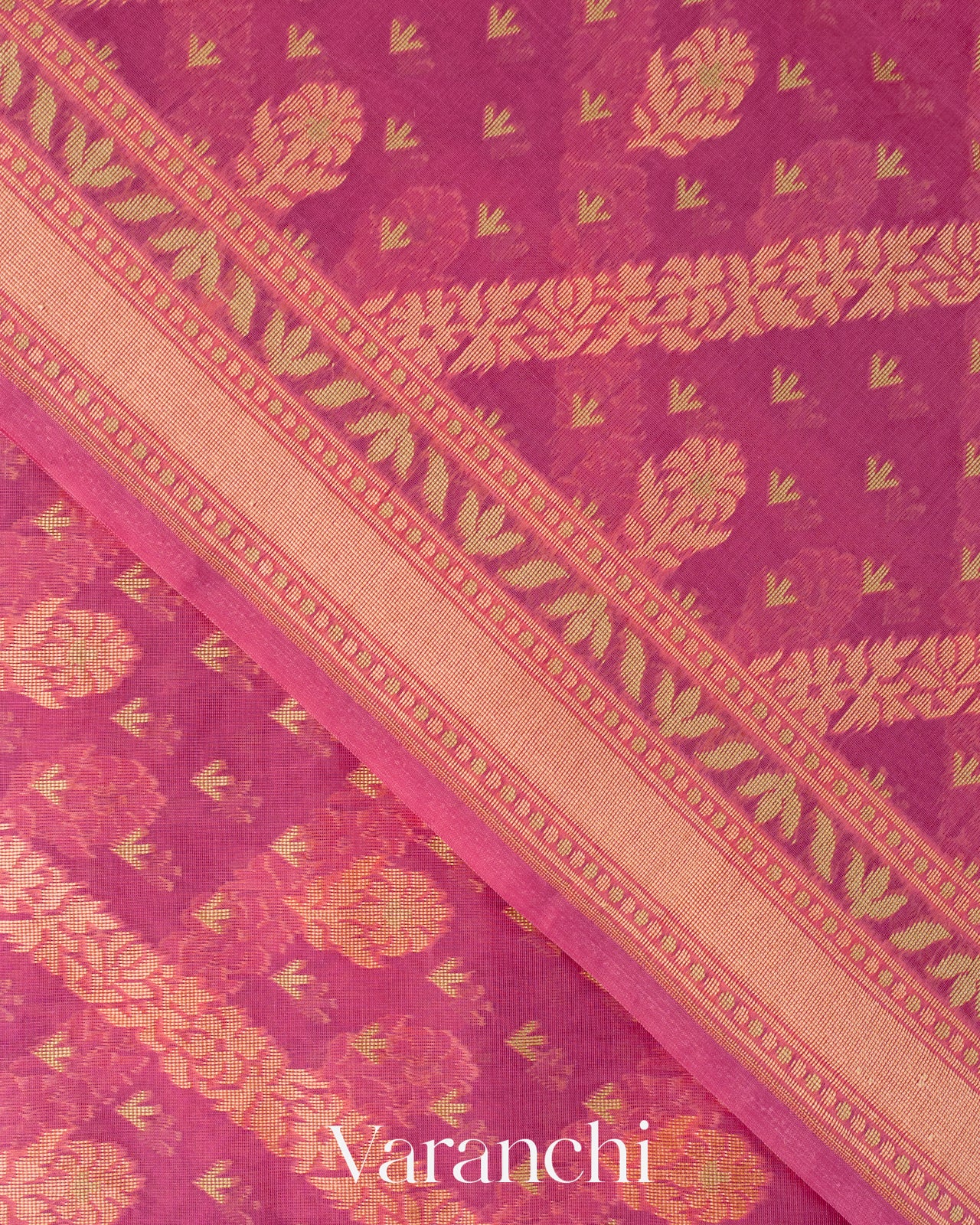 Onion Pink Lehariya Jamdani Pure Kora Silk Cotton Saree
