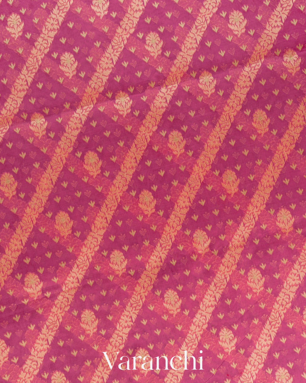 Onion Pink Lehariya Jamdani Pure Kora Silk Cotton Saree