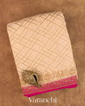 Beige Checkered Pure Crepe Silk Handloom Saree