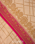 Beige Checkered Pure Crepe Silk Handloom Saree