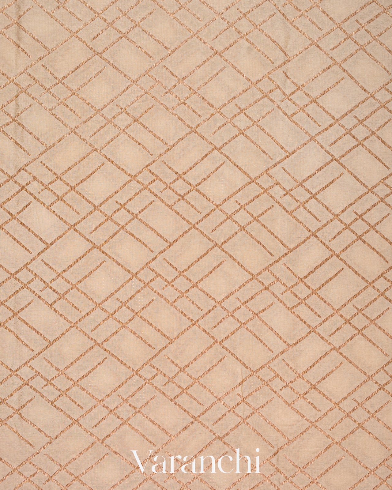 Beige Checkered Pure Crepe Silk Handloom Saree