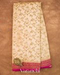 Ivory Jaal Pure Crepe Silk Handloom Saree