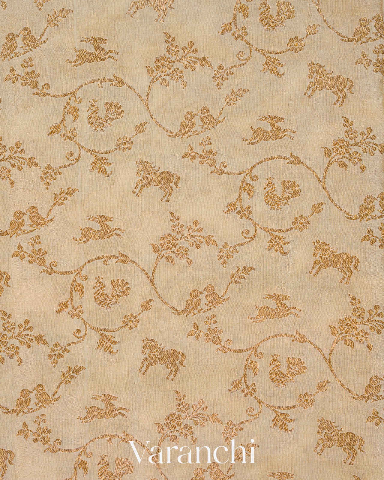 Ivory Jaal Pure Crepe Silk Handloom Saree