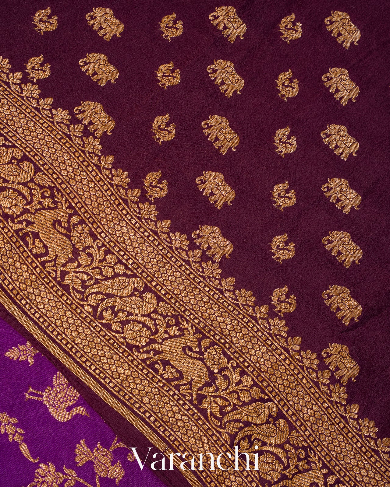 Royal Purple Jaal Pure Crepe Silk Handloom Saree