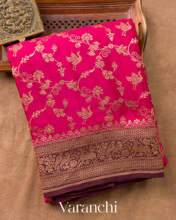 Rani Pink Jaal Pure Crepe Silk Handloom Saree