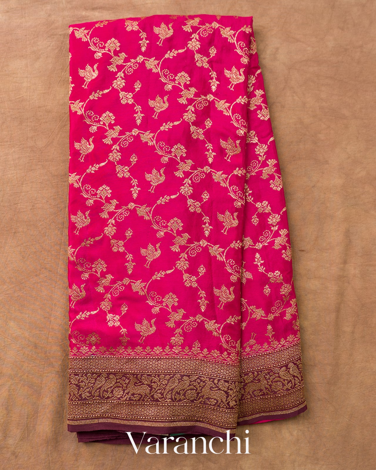 Rani Pink Jaal Pure Crepe Silk Handloom Saree