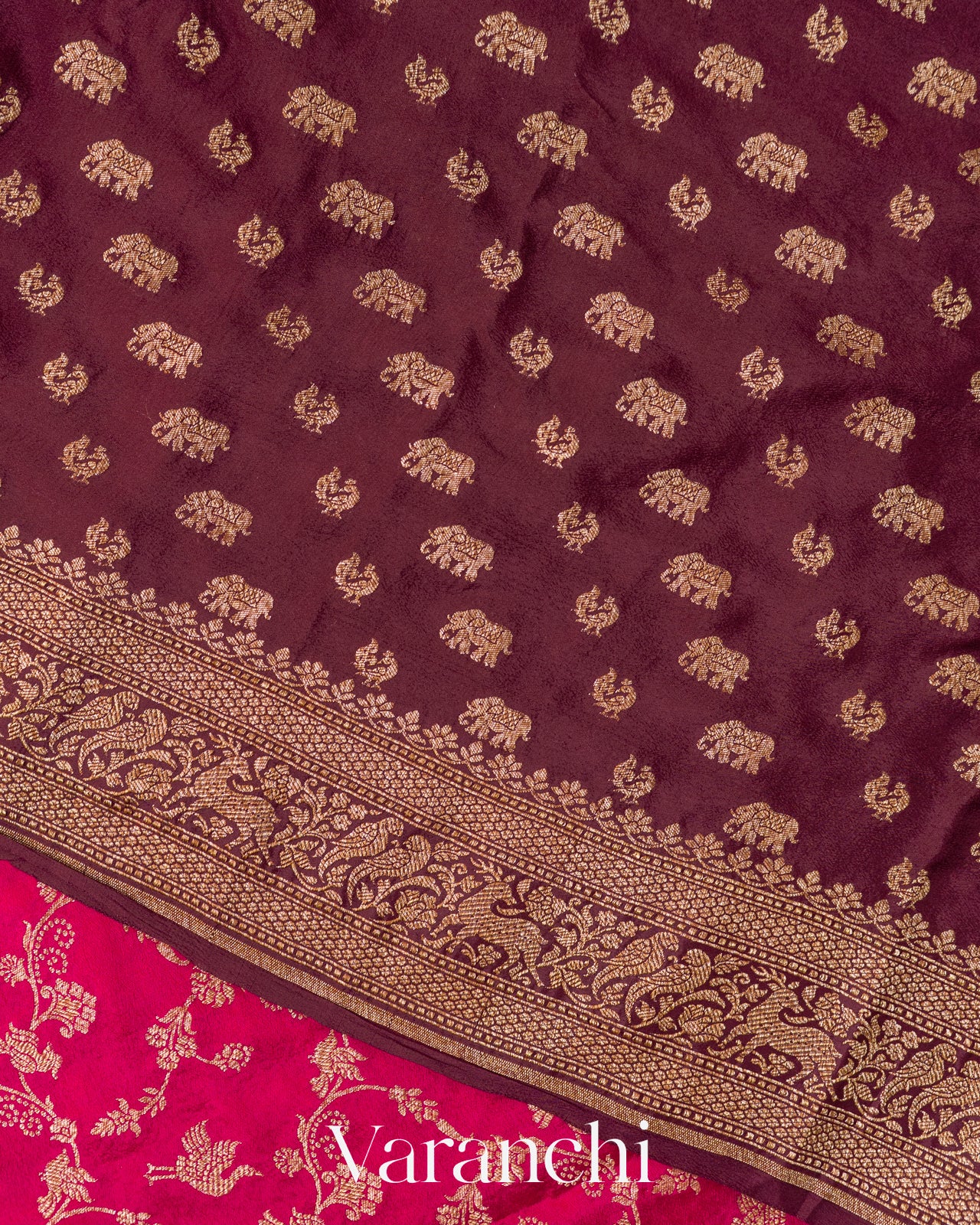 Rani Pink Jaal Pure Crepe Silk Handloom Saree