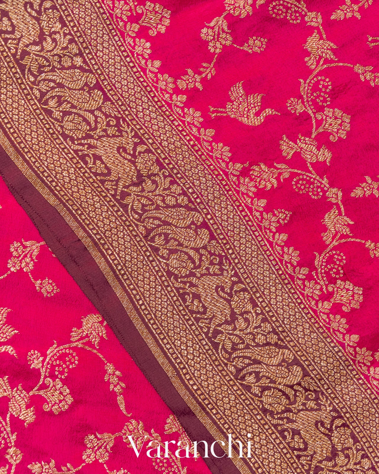 Rani Pink Jaal Pure Crepe Silk Handloom Saree