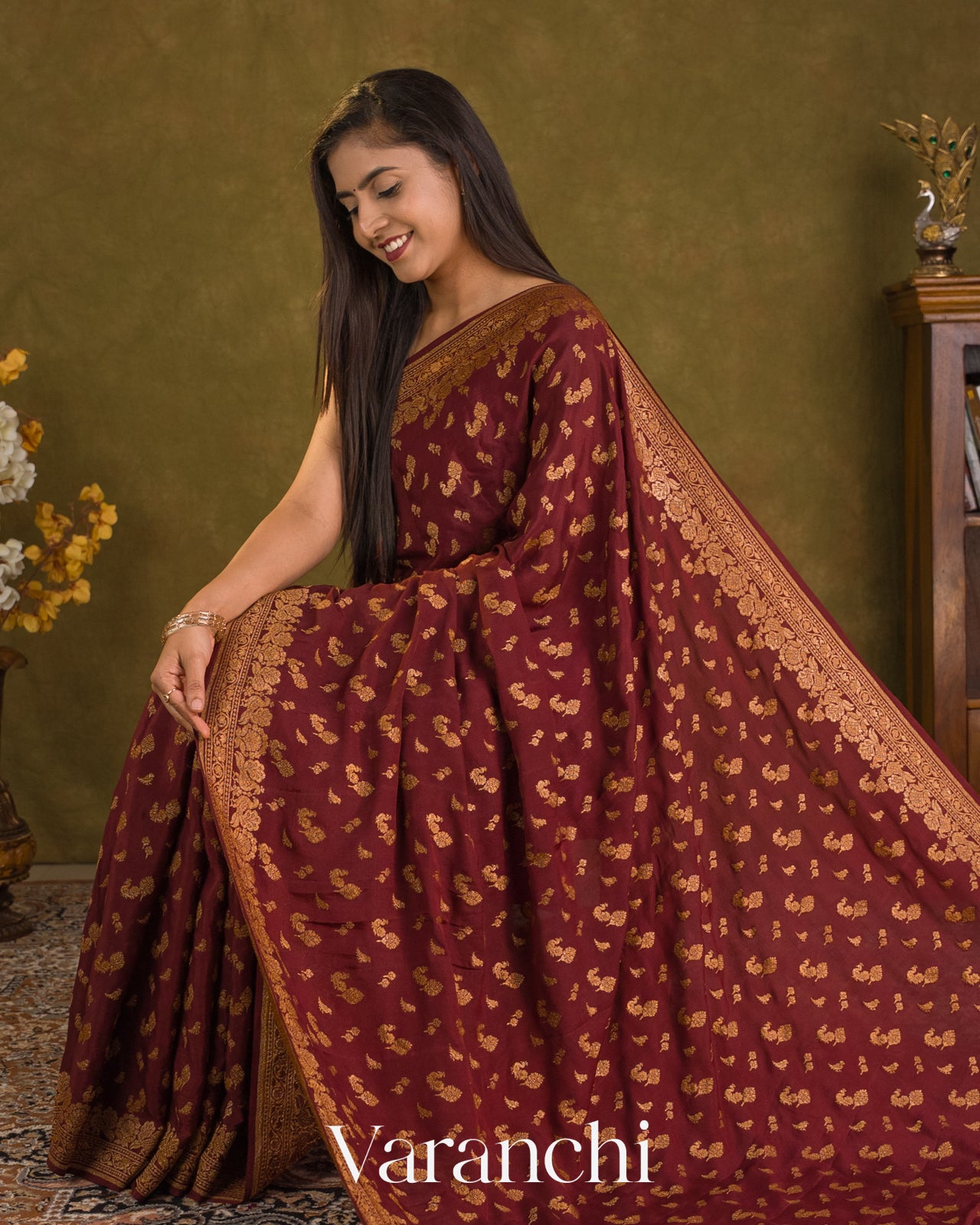 Deep Maroon Pure Crepe Silk Handloom Saree