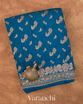 Peacock Blue Pure Crepe Silk Handloom Saree