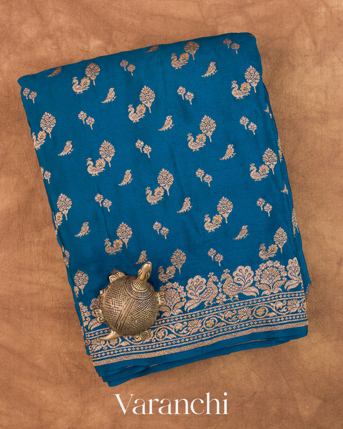 Peacock Blue Pure Crepe Silk Handloom Saree