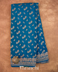 Peacock Blue Pure Crepe Silk Handloom Saree