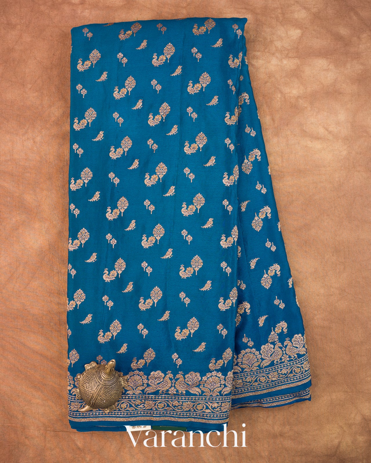Peacock Blue Pure Crepe Silk Handloom Saree