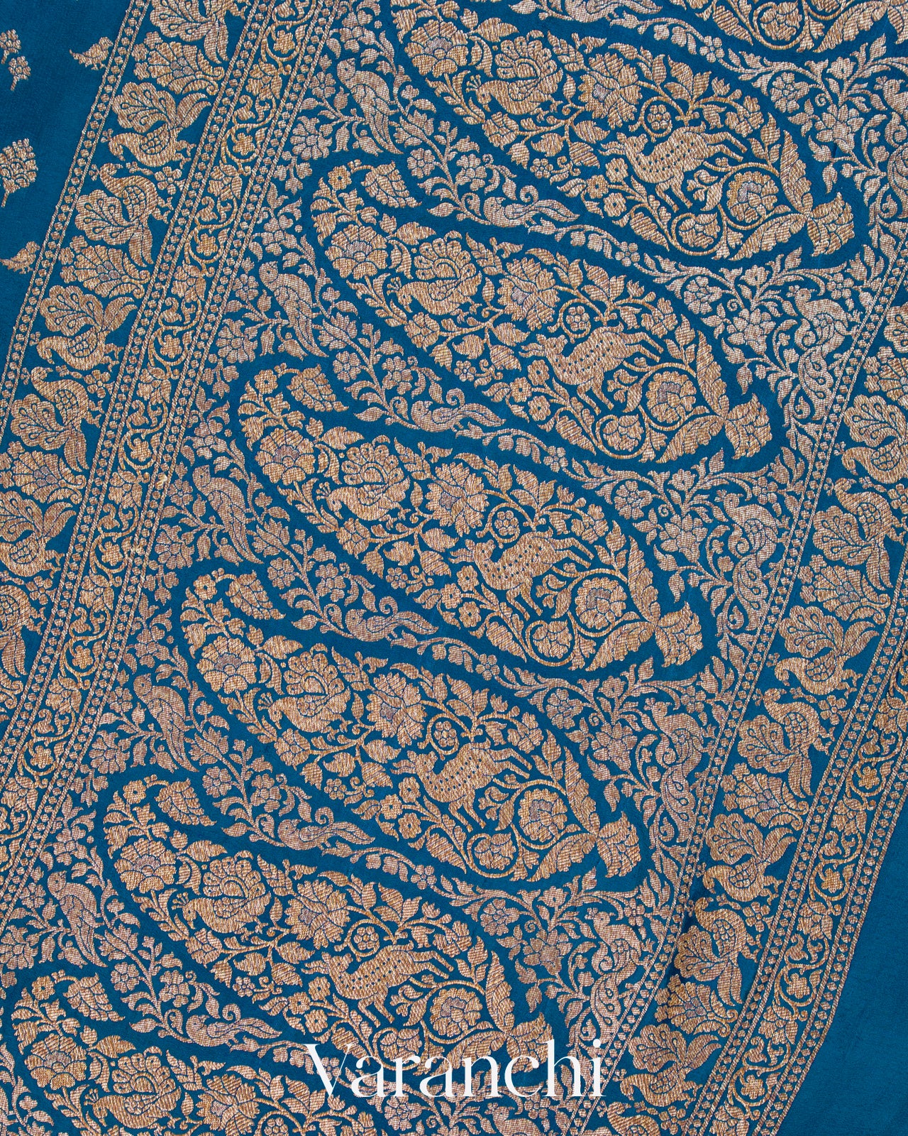 Peacock Blue Pure Crepe Silk Handloom Saree