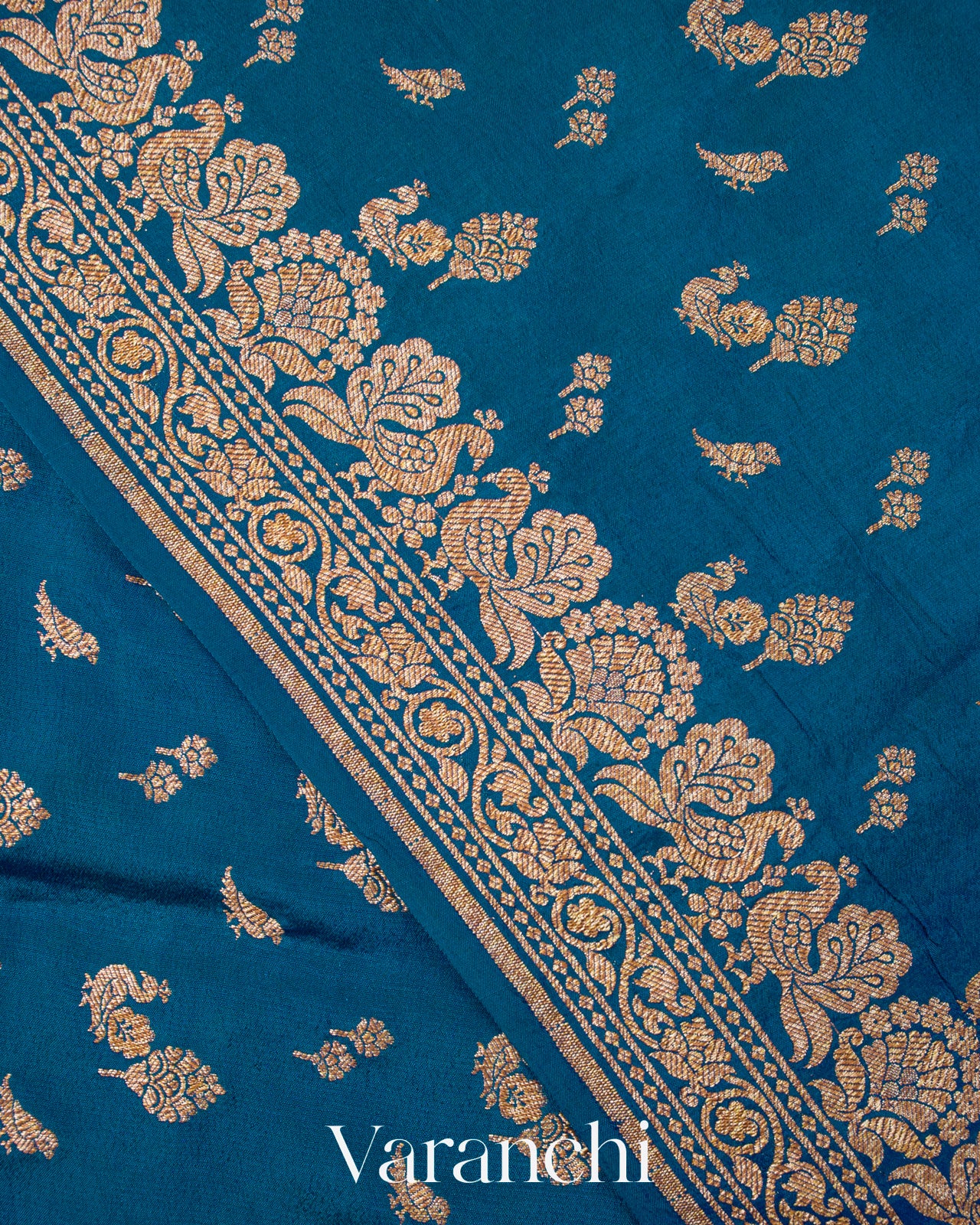 Peacock Blue Pure Crepe Silk Handloom Saree