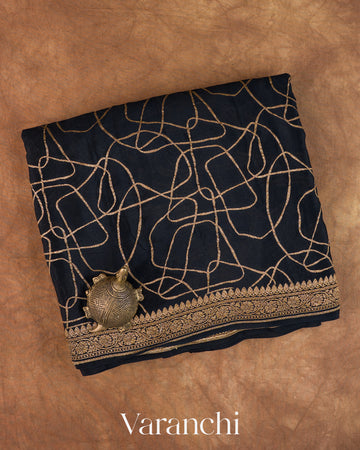 Jet Black Pure Crepe Silk Handloom Saree