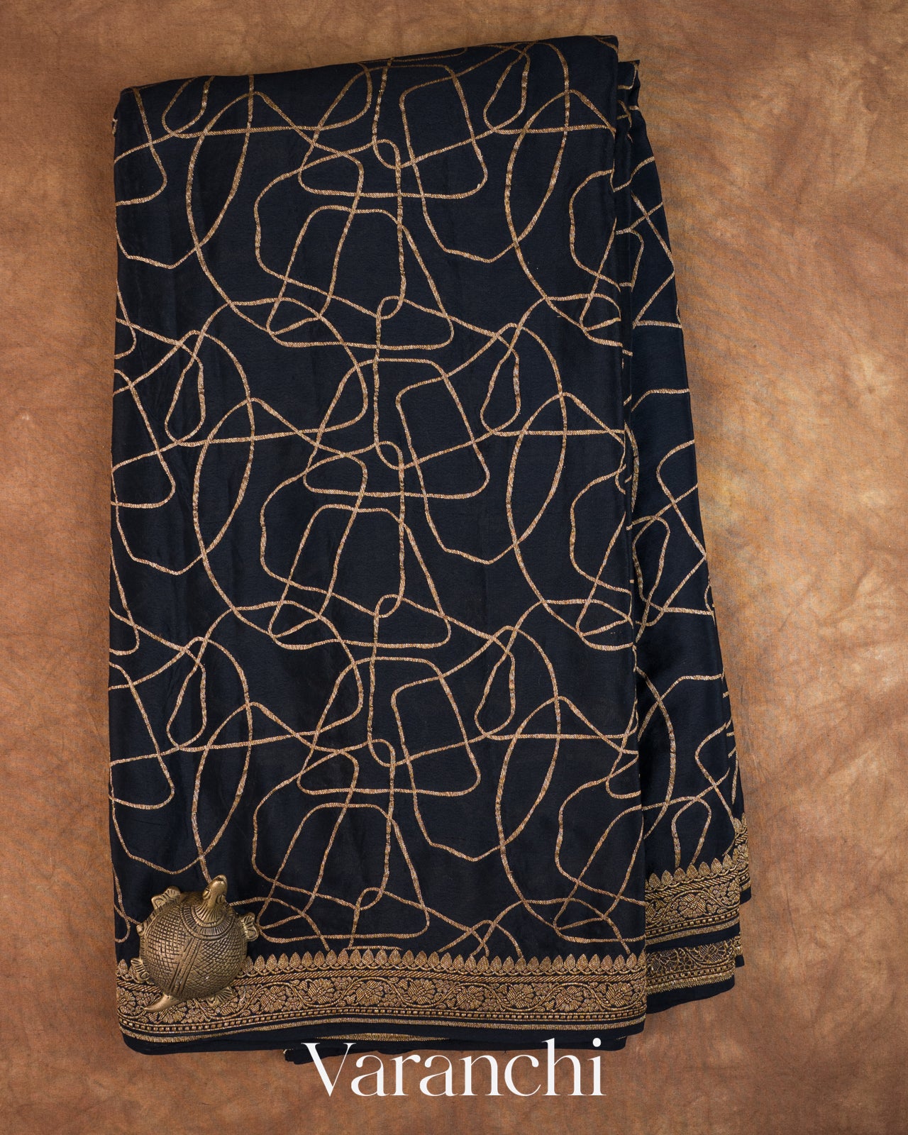 Jet Black Pure Crepe Silk Handloom Saree