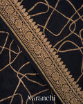 Jet Black Pure Crepe Silk Handloom Saree
