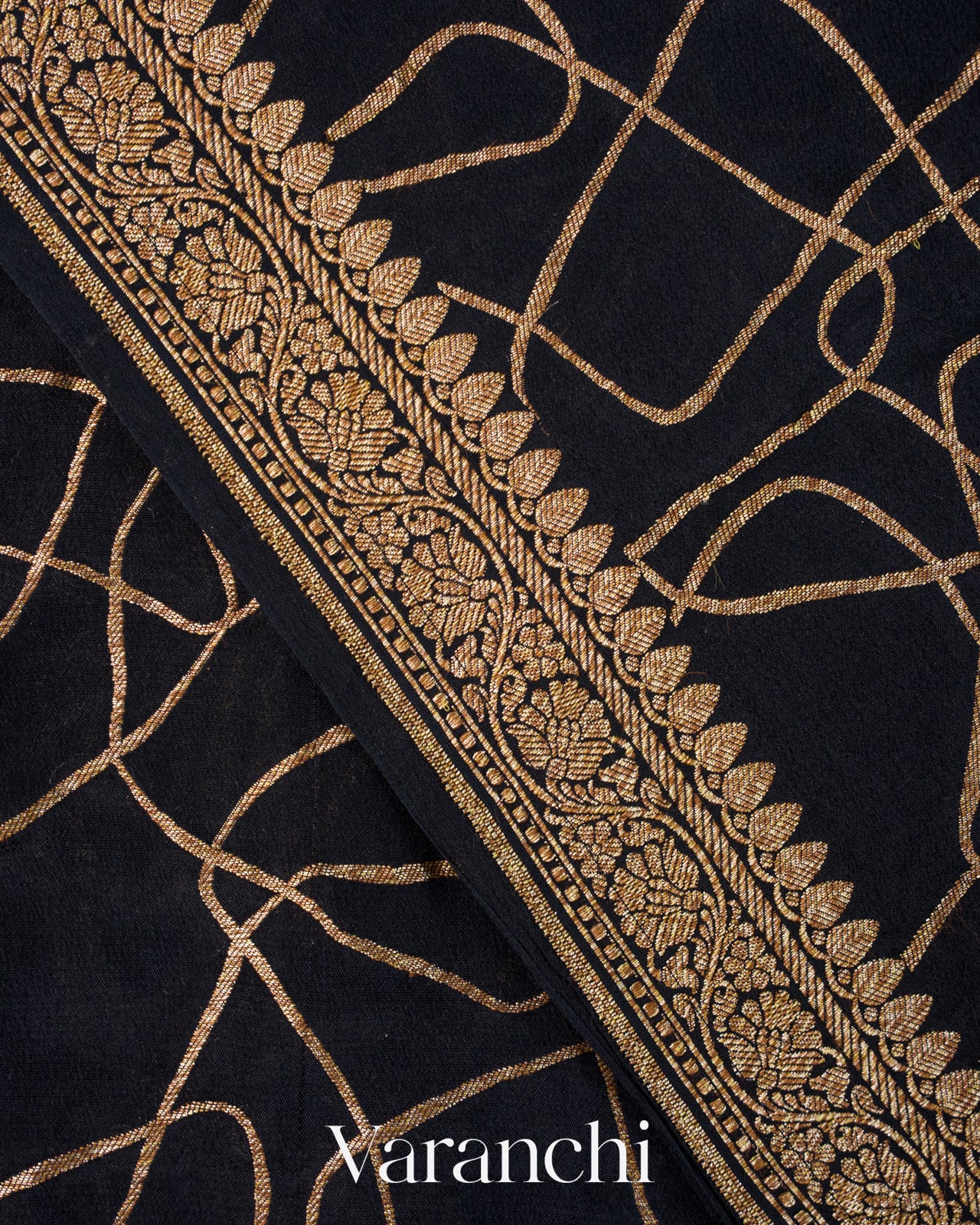 Jet Black Pure Crepe Silk Handloom Saree