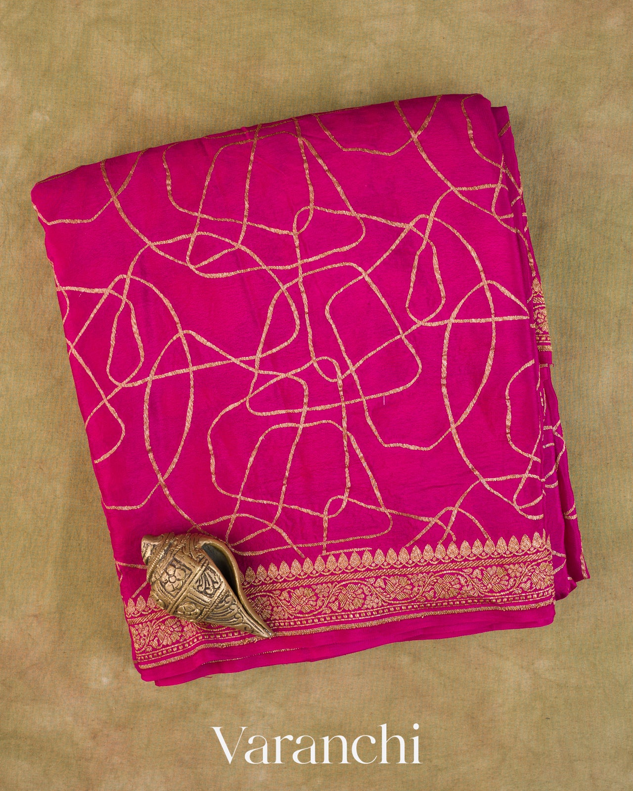 Rani Pink Pure Crepe Silk Handloom Saree