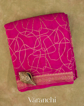 Rani Pink Pure Crepe Silk Handloom Saree