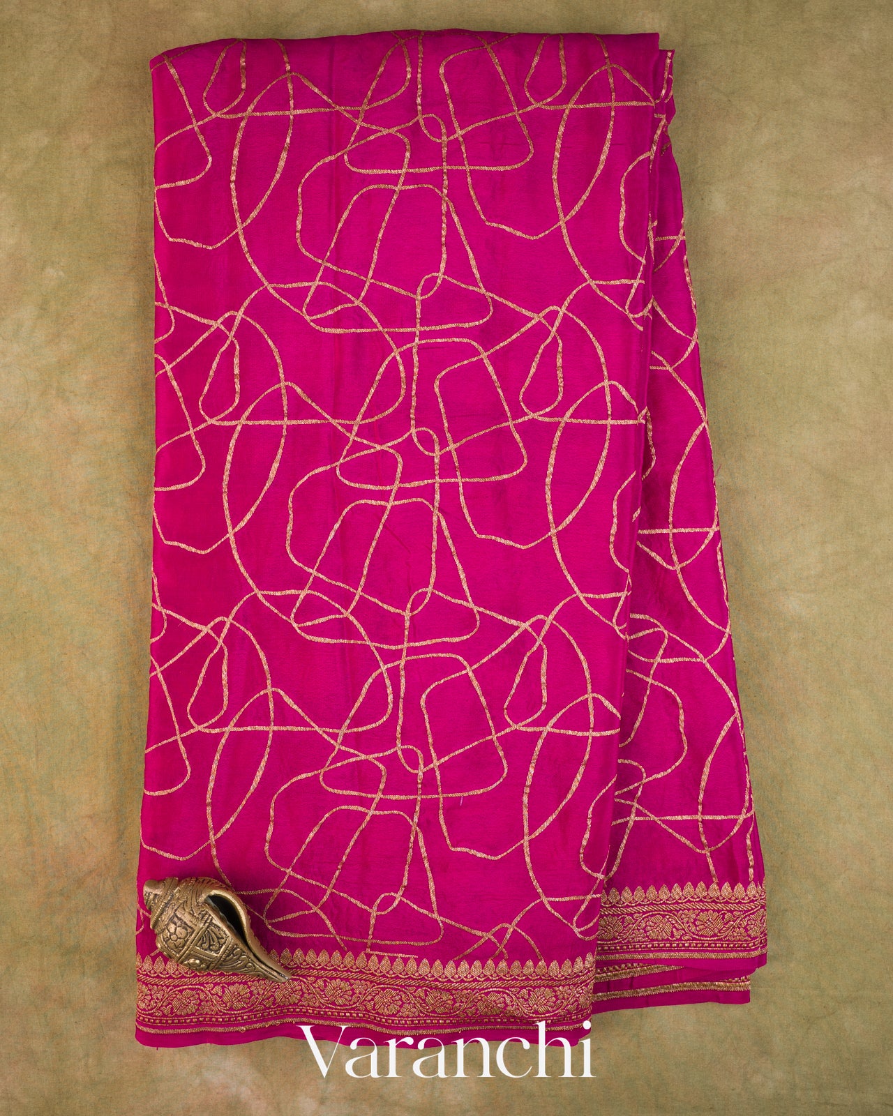 Rani Pink Pure Crepe Silk Handloom Saree