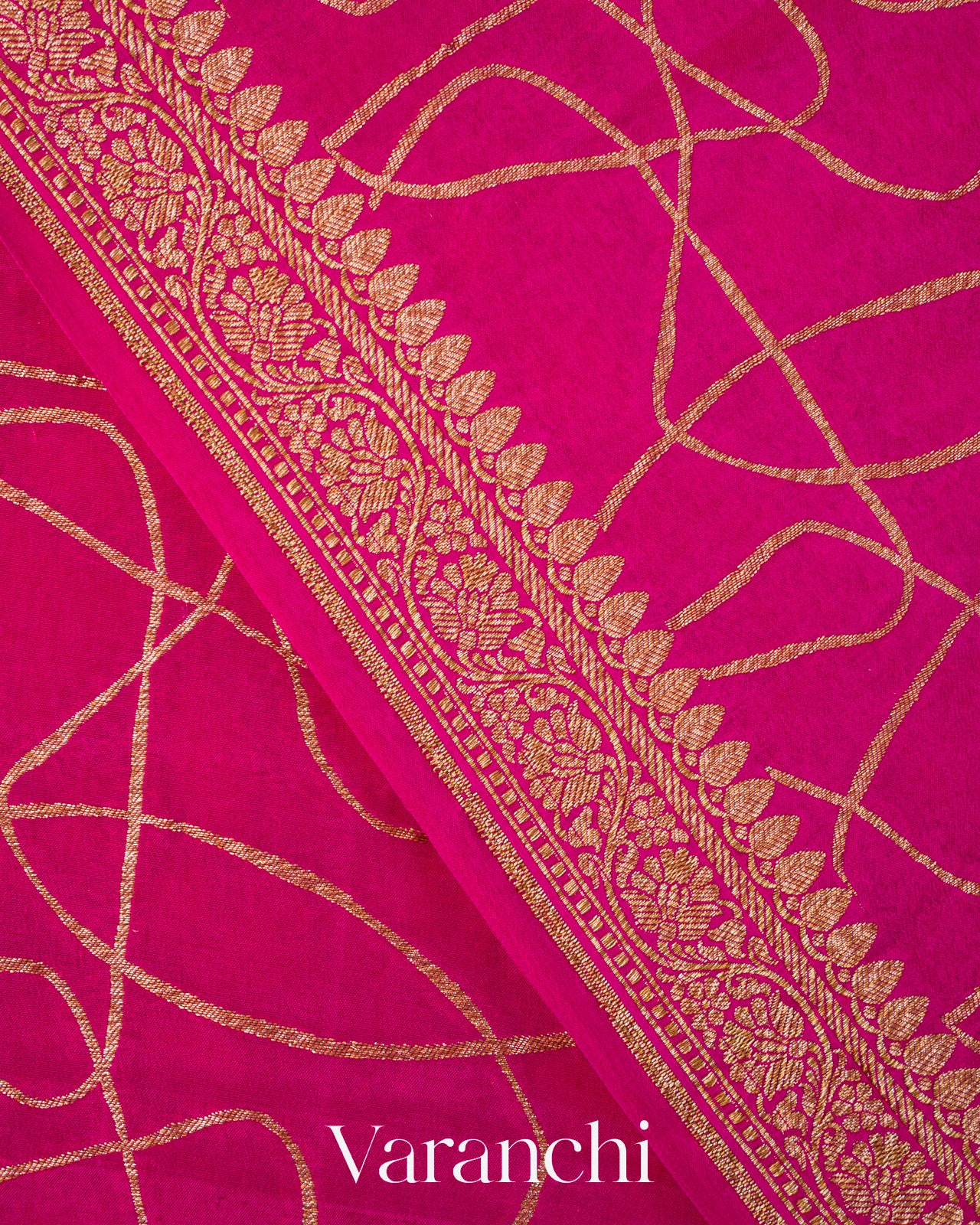 Rani Pink Pure Crepe Silk Handloom Saree
