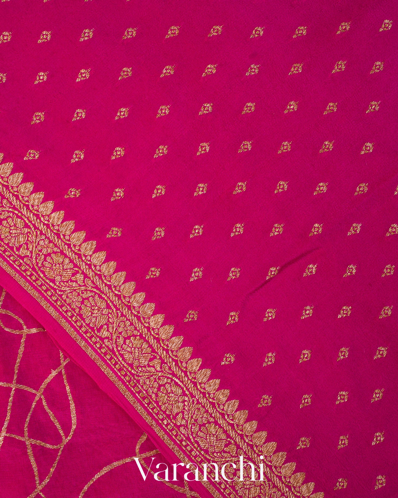 Rani Pink Pure Crepe Silk Handloom Saree