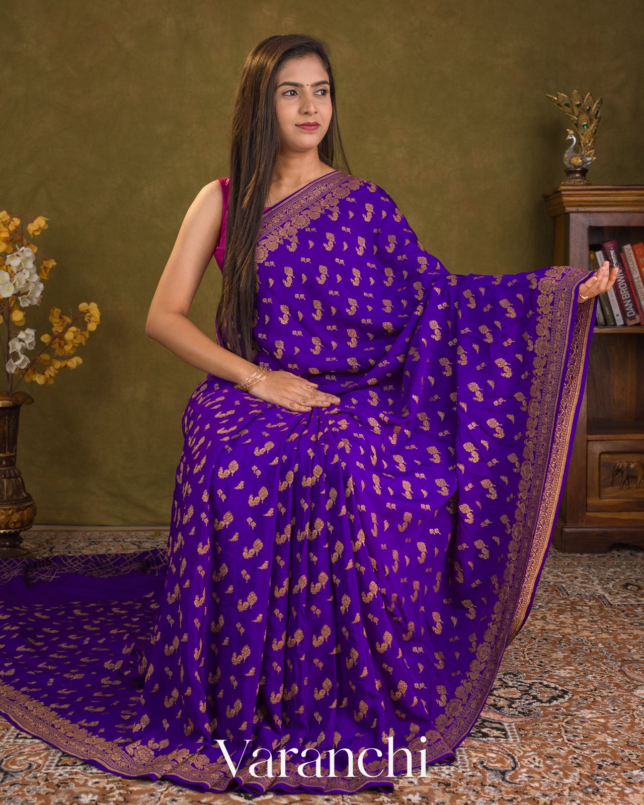 Ink Blue Pure Crepe Silk Handloom Saree