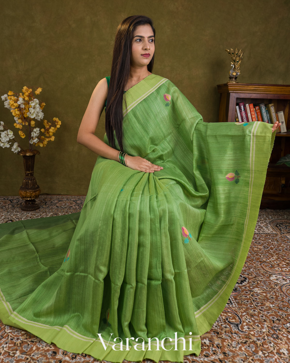 Pista Green Jamdani Pure Matka Silk Handloom Saree