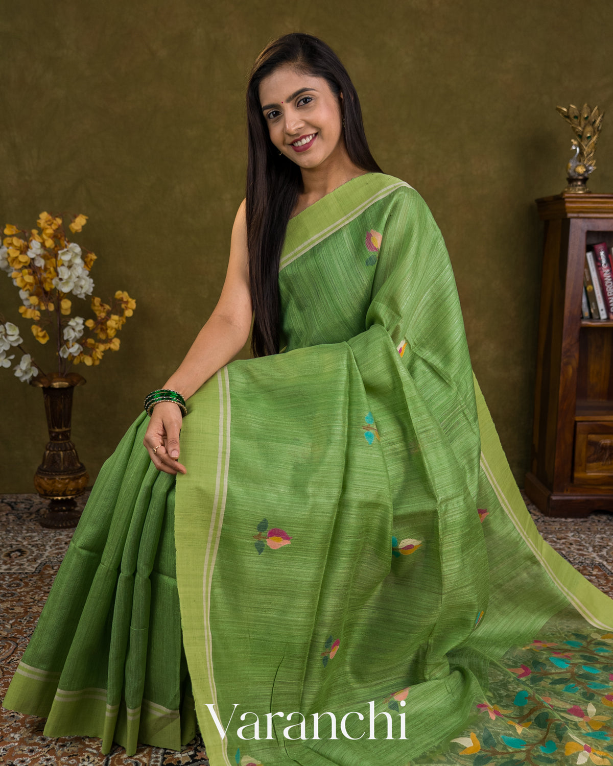 Pista Green Jamdani Pure Matka Silk Handloom Saree