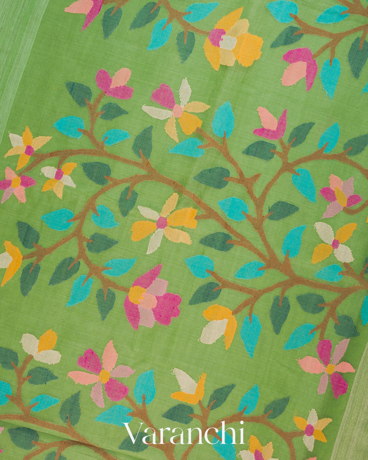 Pista Green Jamdani Pure Matka Silk Handloom Saree