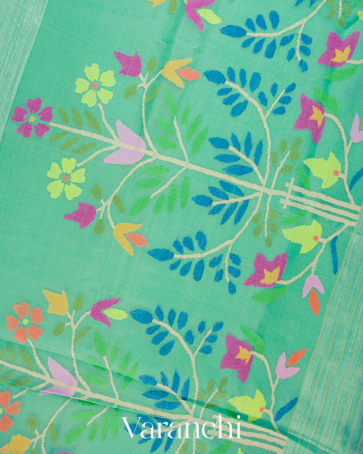 Sea Green Jamdani Pure Matka Silk Handloom Saree