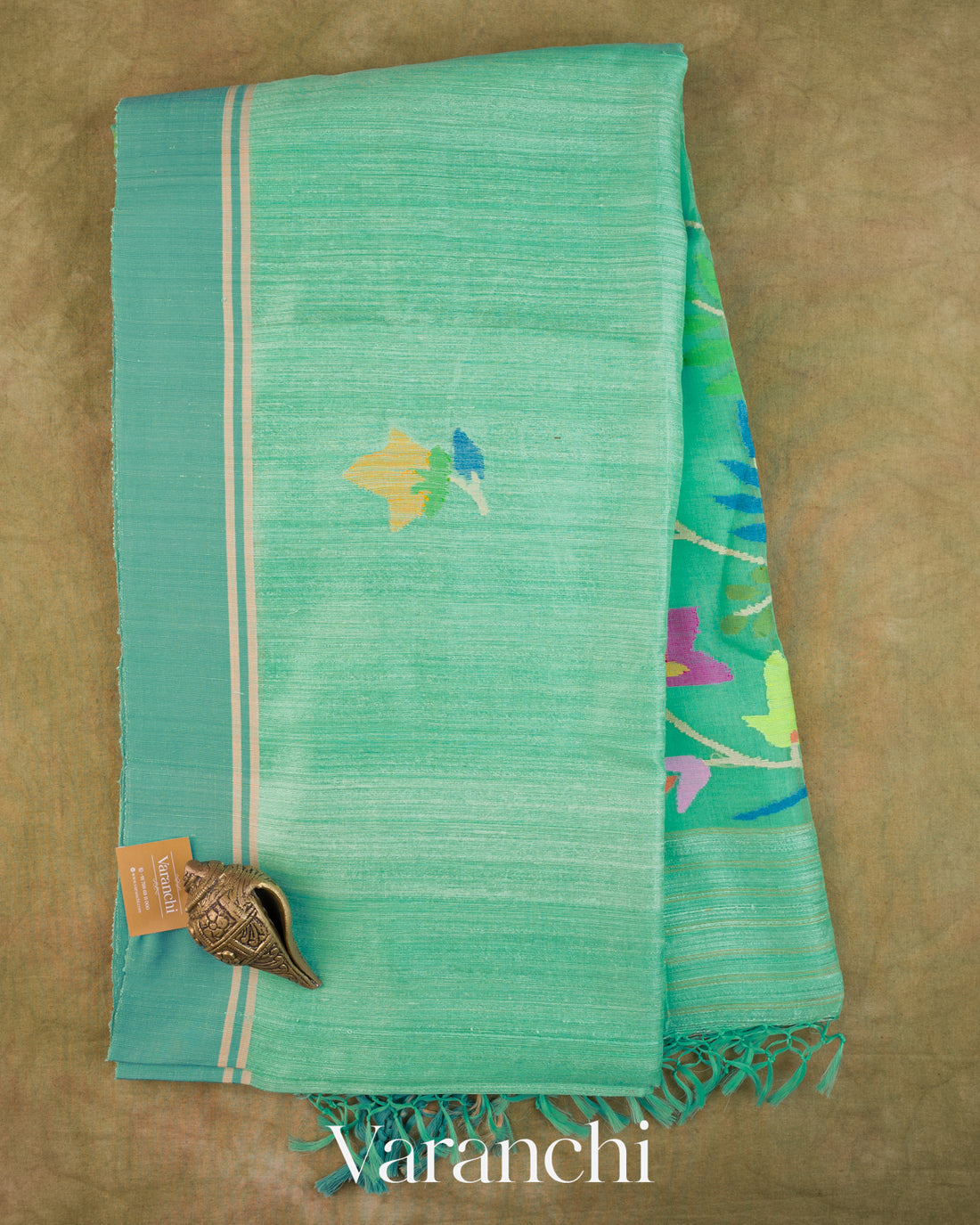 Sea Green Jamdani Pure Matka Silk Handloom Saree