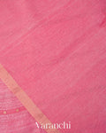 Pink Striped Sequin Jamdani Paithani Pallu Pure Muslin Silk Handloom Saree
