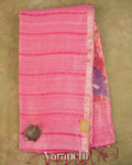 Pink Striped Sequin Jamdani Paithani Pallu Pure Muslin Silk Handloom Saree
