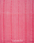 Pink Striped Sequin Jamdani Paithani Pallu Pure Muslin Silk Handloom Saree