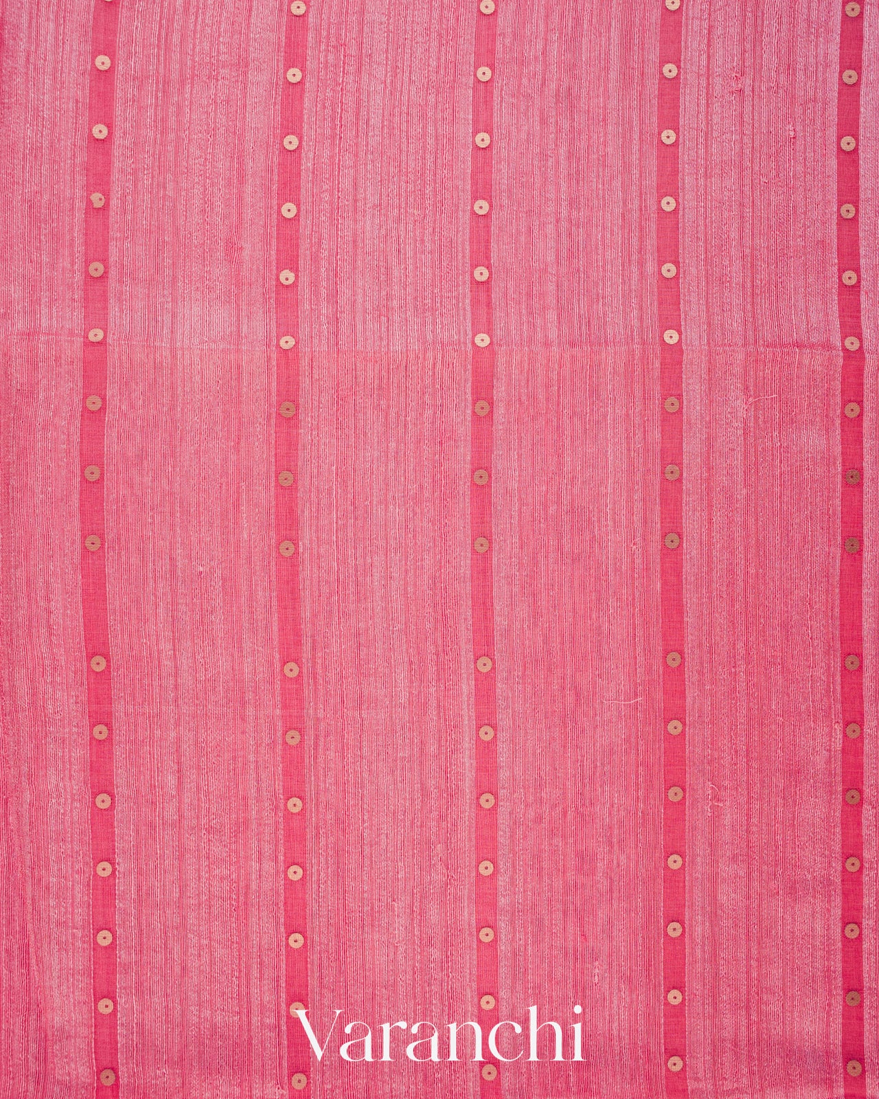 Pink Striped Sequin Jamdani Paithani Pallu Pure Muslin Silk Handloom Saree