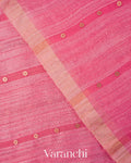 Pink Striped Sequin Jamdani Paithani Pallu Pure Muslin Silk Handloom Saree