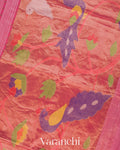 Pink Striped Sequin Jamdani Paithani Pallu Pure Muslin Silk Handloom Saree