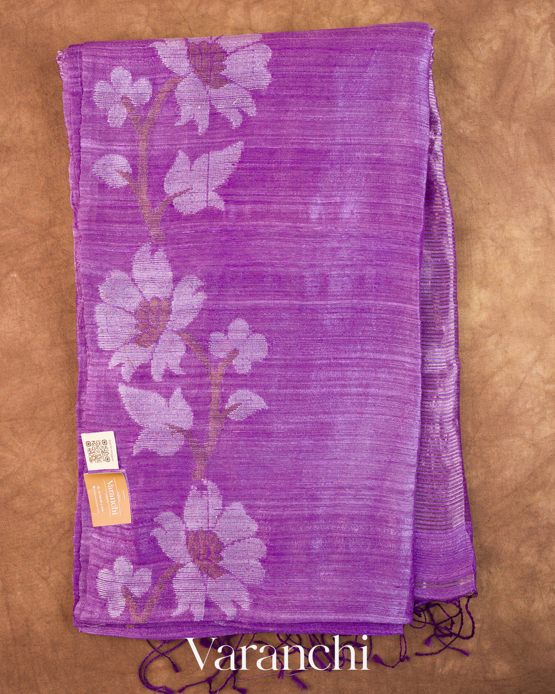 Purple Floral Jamdani Pure Matka Silk Handloom Saree