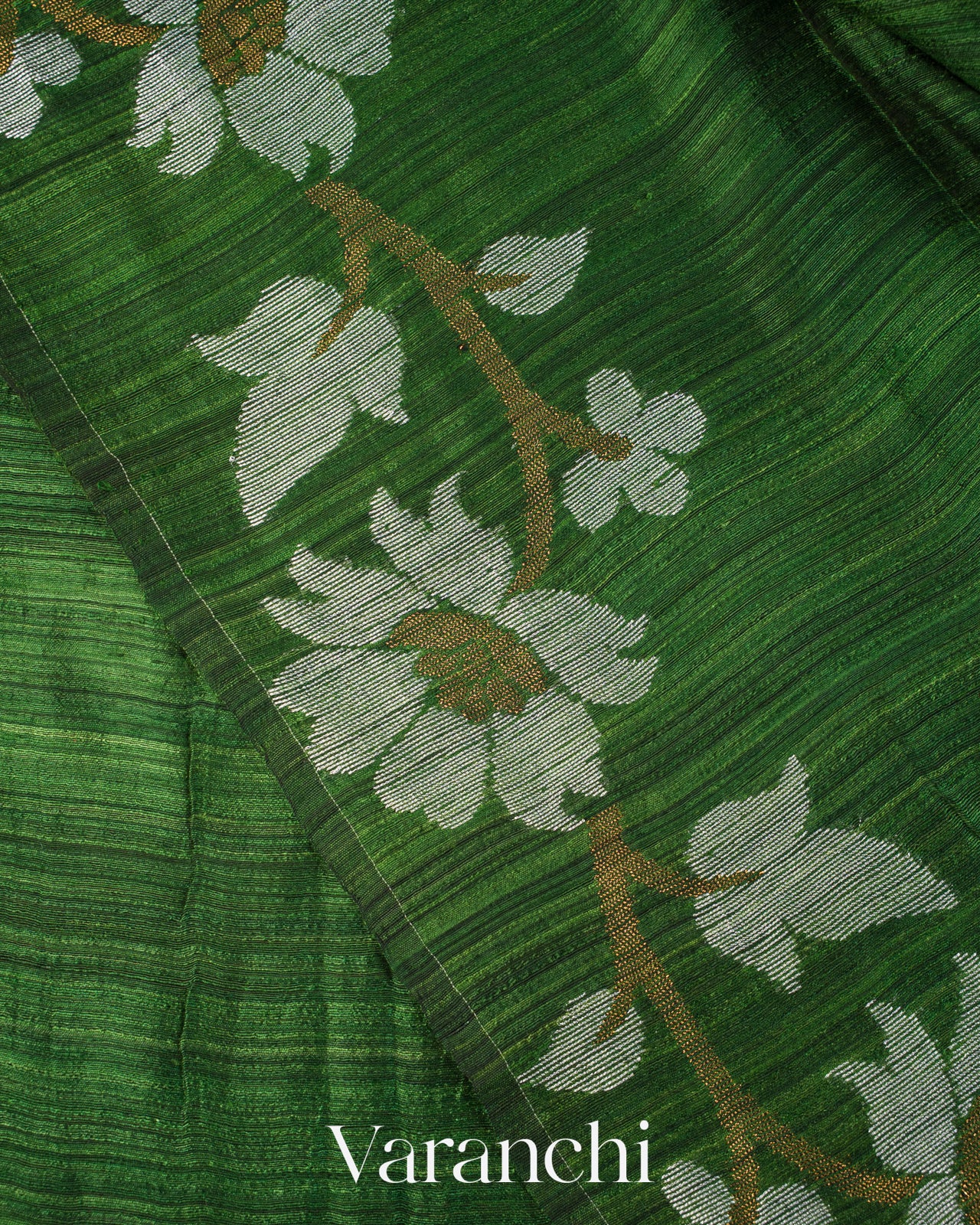 Bottle Green Jamdani Pure Matka Tissue Silk Handloom Saree