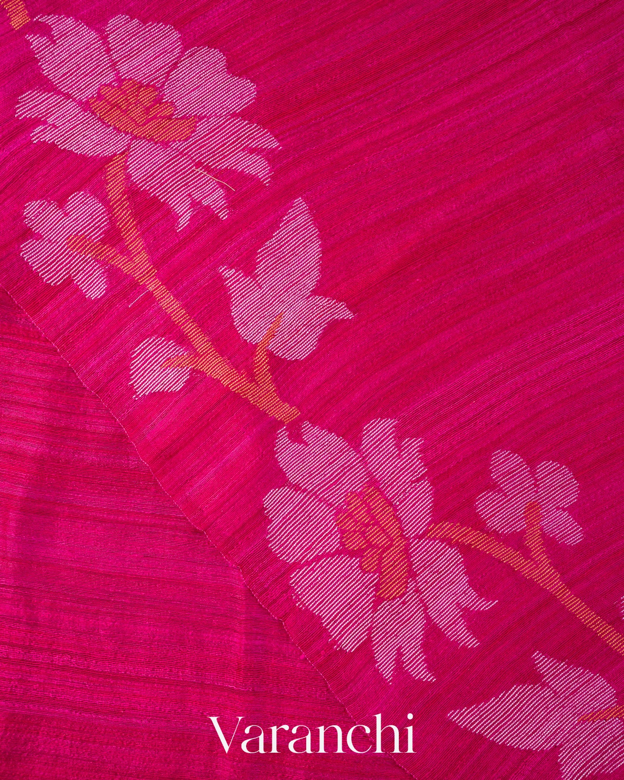 Rani Pink Floral Jamdani Pure Matka Silk Handloom Saree