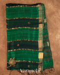 Bottle Green Striped Jamdani Pure Matka Silk Handloom Saree